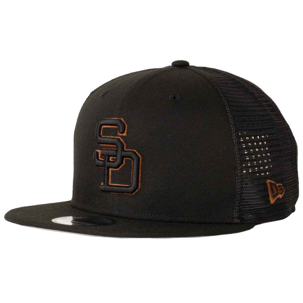 MLB San Diego Padres New Era Shadowline 9FIFTY Snapback Trucker Hat - Black