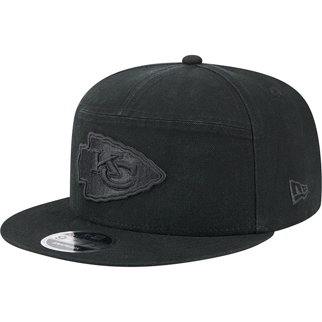 NFL Kansas City Chiefs New Era Black on Black Cotton Canvas 9FIFTY Split Panel Snapback Hat - Black
