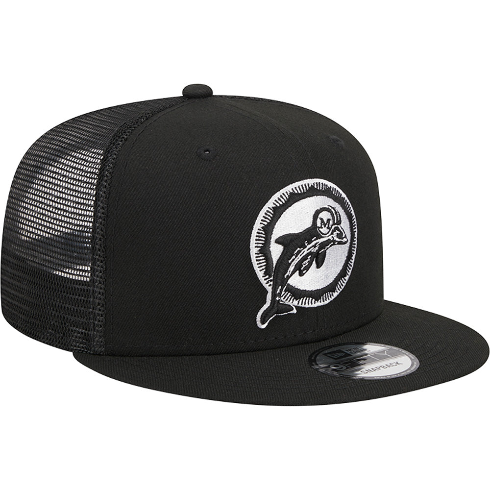 NFL Miami Dolphins New Era Black & White 9FIFTY Snapback Trucker Hat - Black