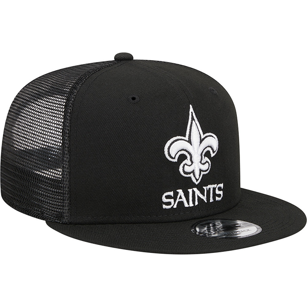 NFL New Orleans Saints New Era Black & White Trucker 9FIFTY Snapback Hat - Black