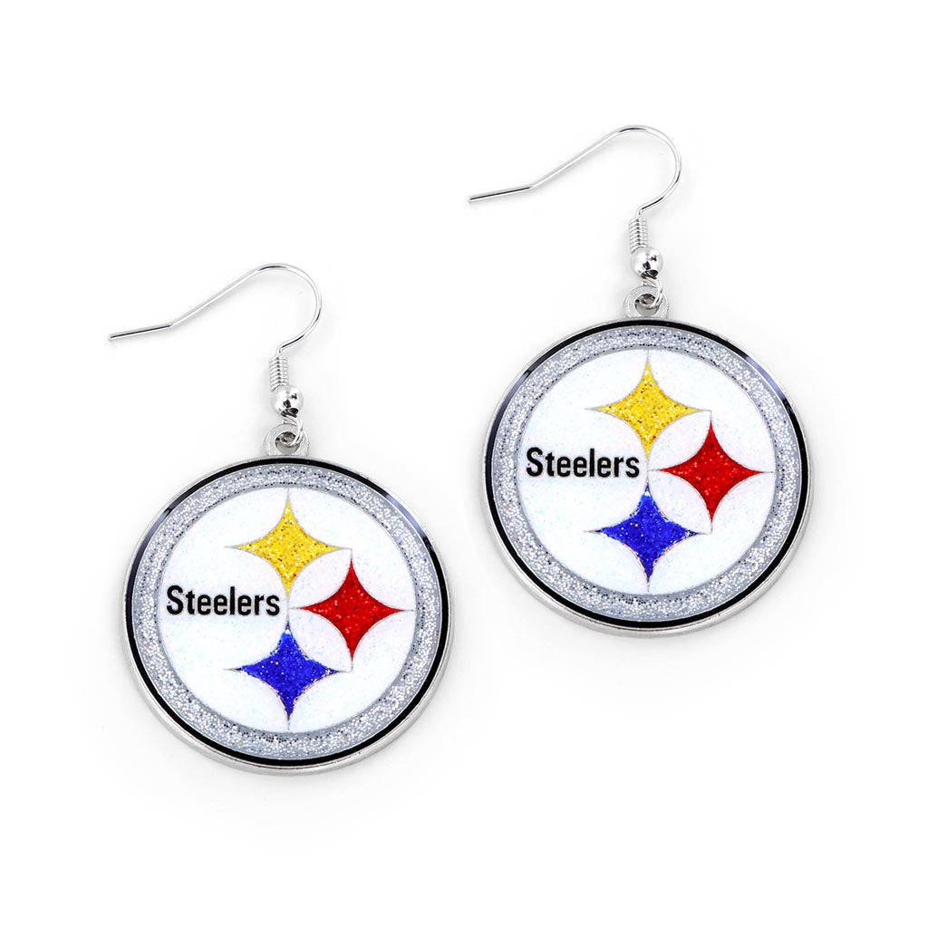 NFL Pittsburgh Steelers Aminco Glitter Dazzler Logo Earrings - White