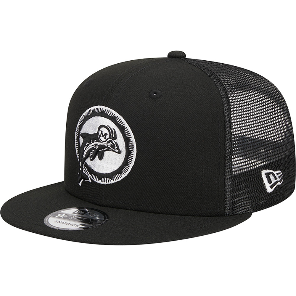 NFL Miami Dolphins New Era Black & White 9FIFTY Snapback Trucker Hat - Black