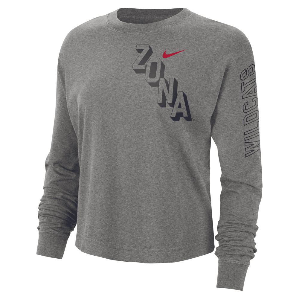 NCAA Arizona Wildcats Women's Nike Heritage Boxy Long Sleeve Crop T-Shirt - Gray