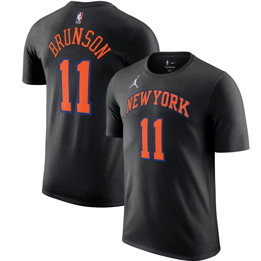 NBA New York Knicks Jalen Brunson Jordan 2025-26 Statement Name & Number T-Shirt - Black
