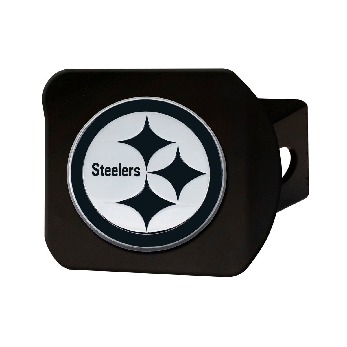 NFL Pittsburgh Steelers Logo Brands Chrome on Black Hitch Cover