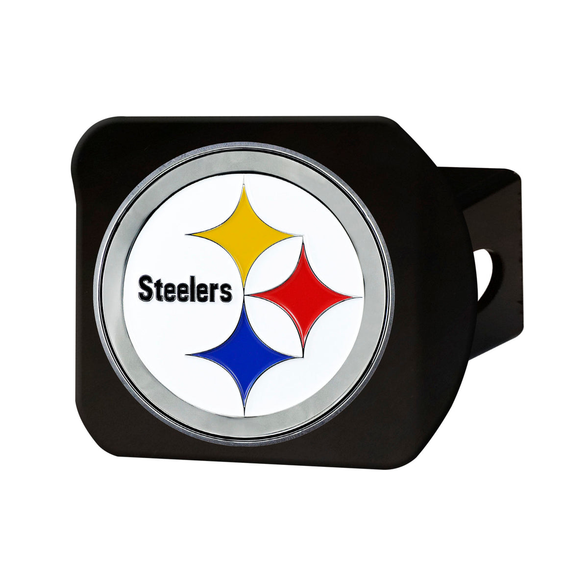 NFL Pittsburgh Steelers Logo Brands Color on Black Hitch Cover