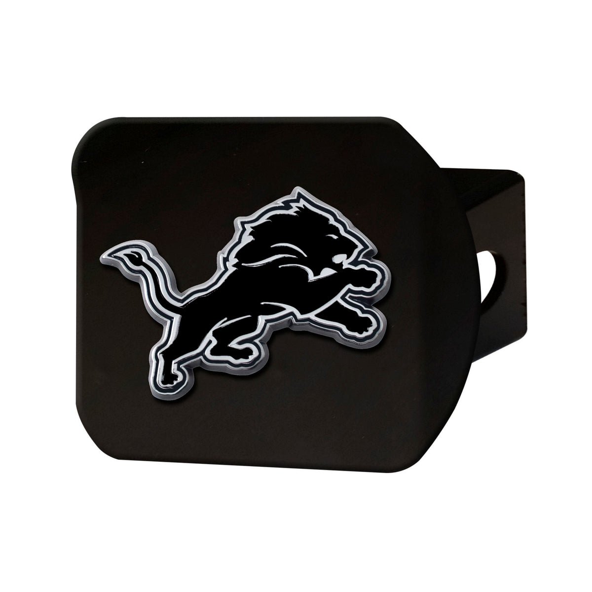 NFL Detroit Lions Logo Brands Chrome on Black Hitch Cover