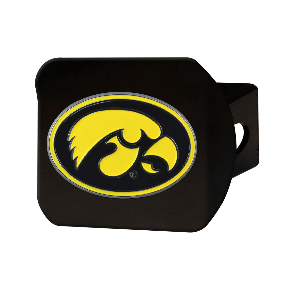 NCAA Iowa Hawkeyes Logo Brands Color on Black Hitch Cover
