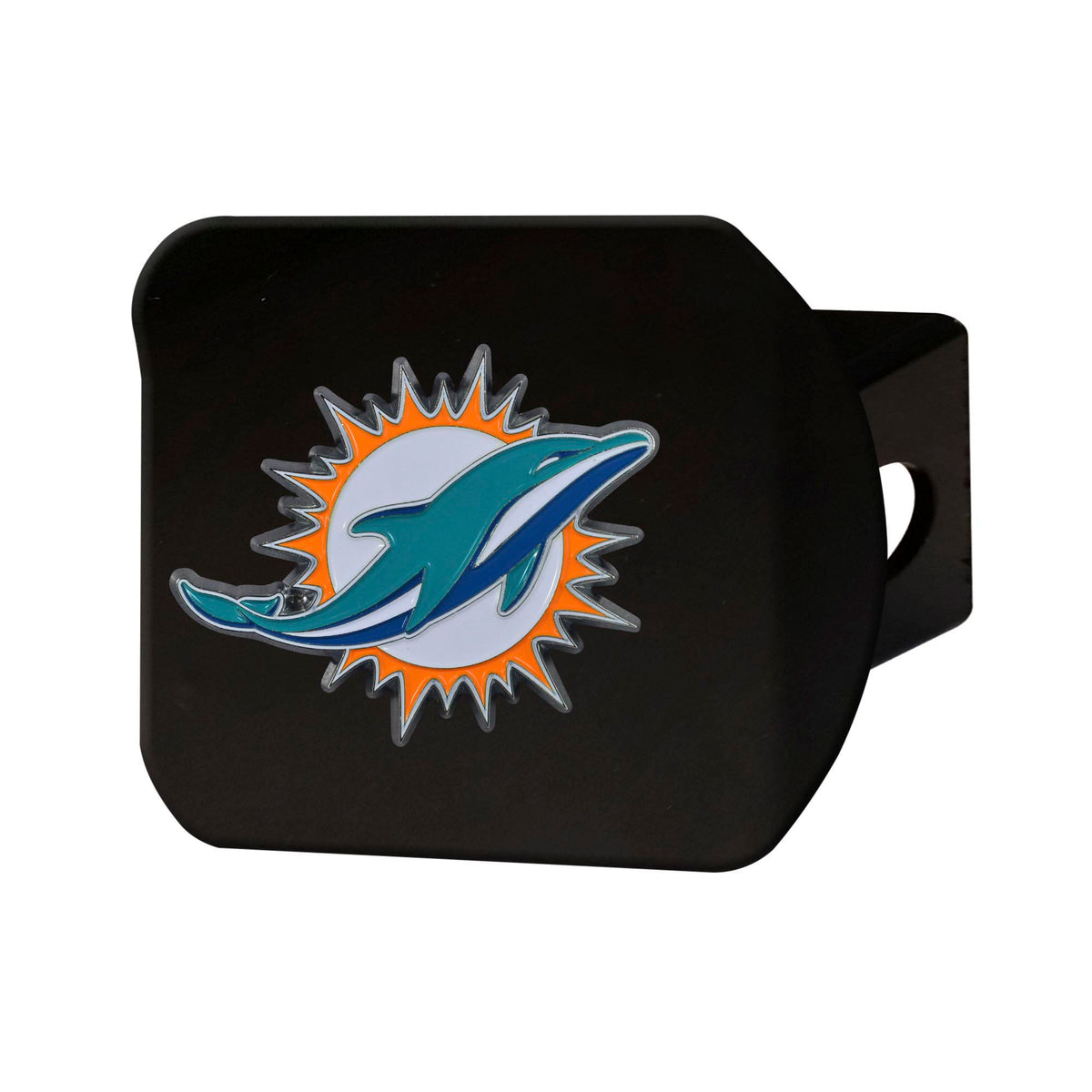 NFL Miami Dolphins Logo Brands Color on Black Hitch