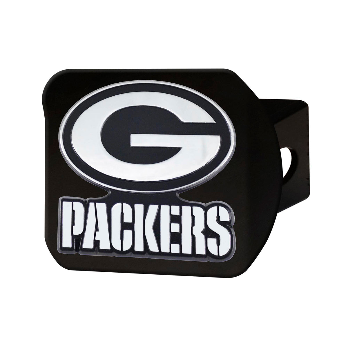 NFL Green Bay Packers Logo Brands Chrome on Black Hitch Cover