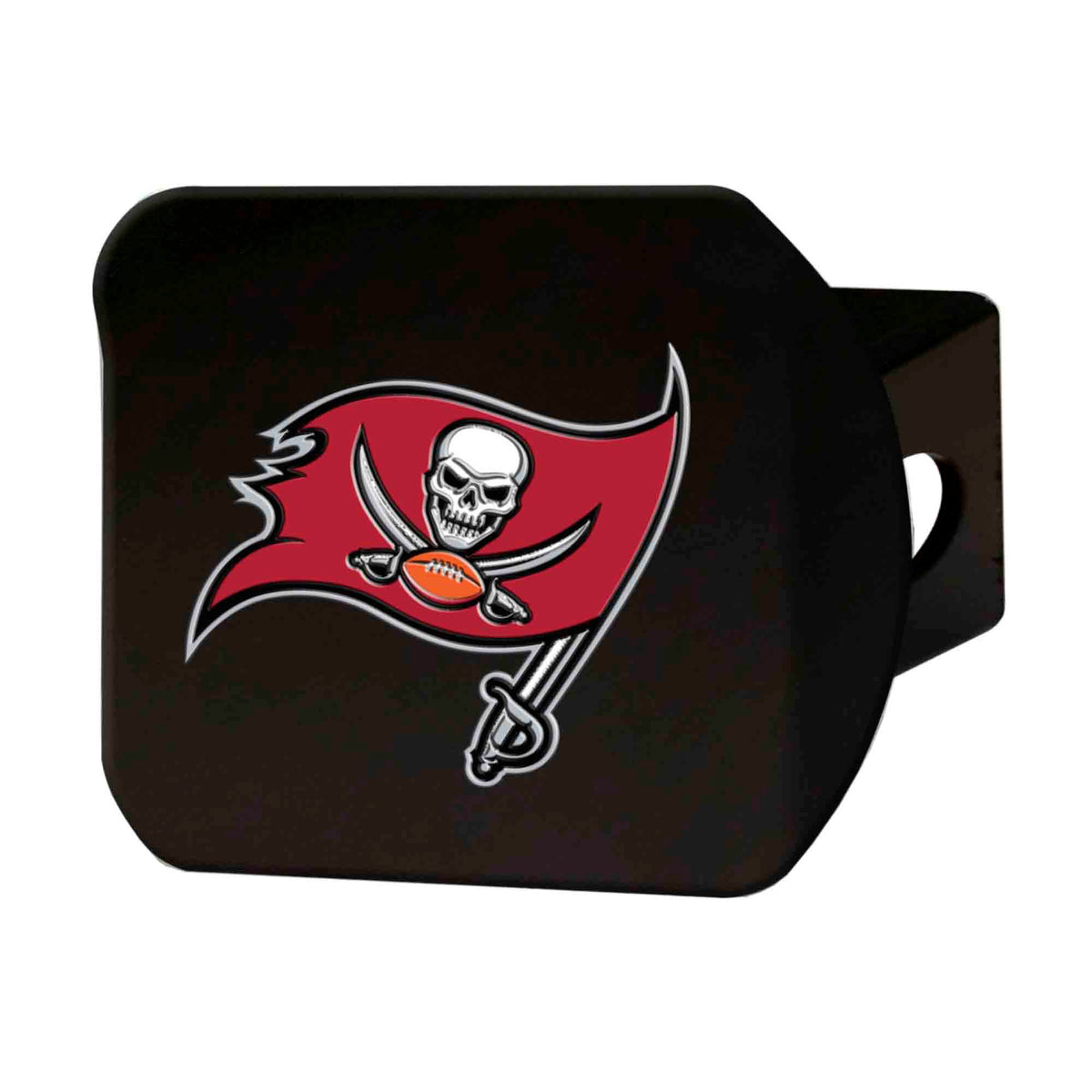 NFL Tampa Bay Buccaneers Logo Brands Color on Black Hitch Cover
