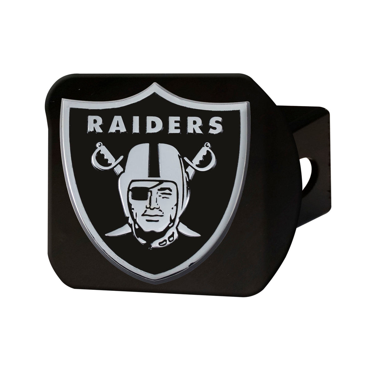 NFL Las Vegas Raiders Logo Brands Chrome on Black Hitch Cover