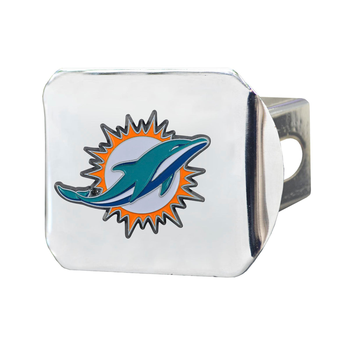 NFL Miami Dolphins Logo Brands Color on Chrome Hitch Cover