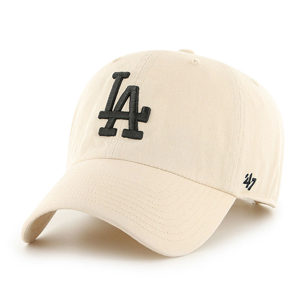 MLB Los Angeles Dodgers '47 Black Logo Clean Up Adjustable Hat - Cream