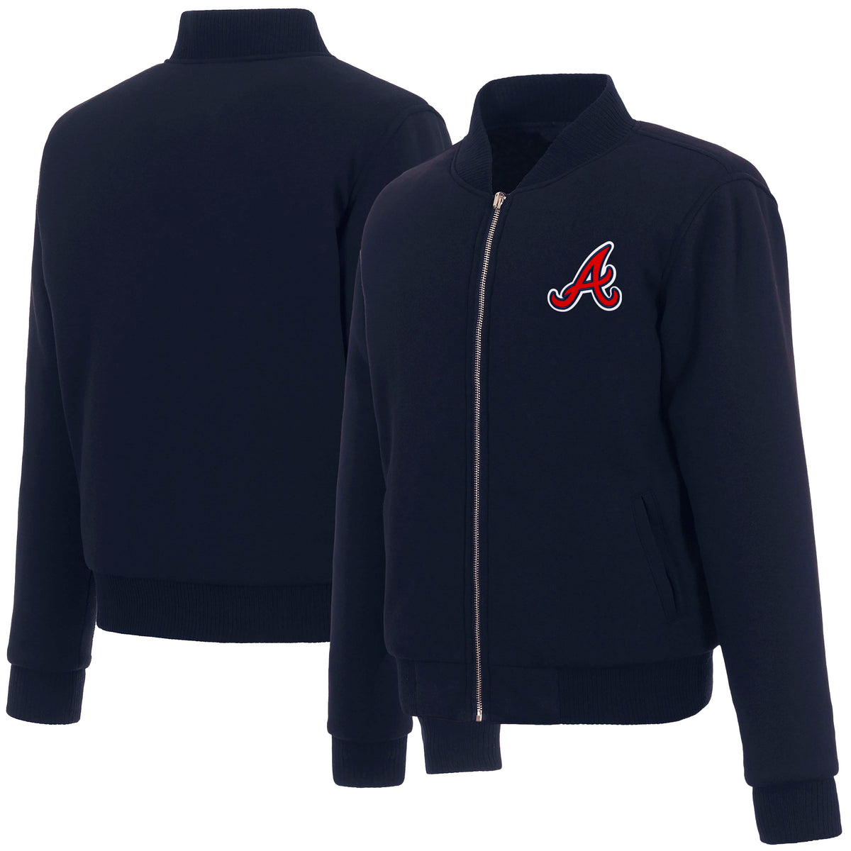 MLB Atlanta Braves Women's JH Design Reversible Fleece Jacket- Navy