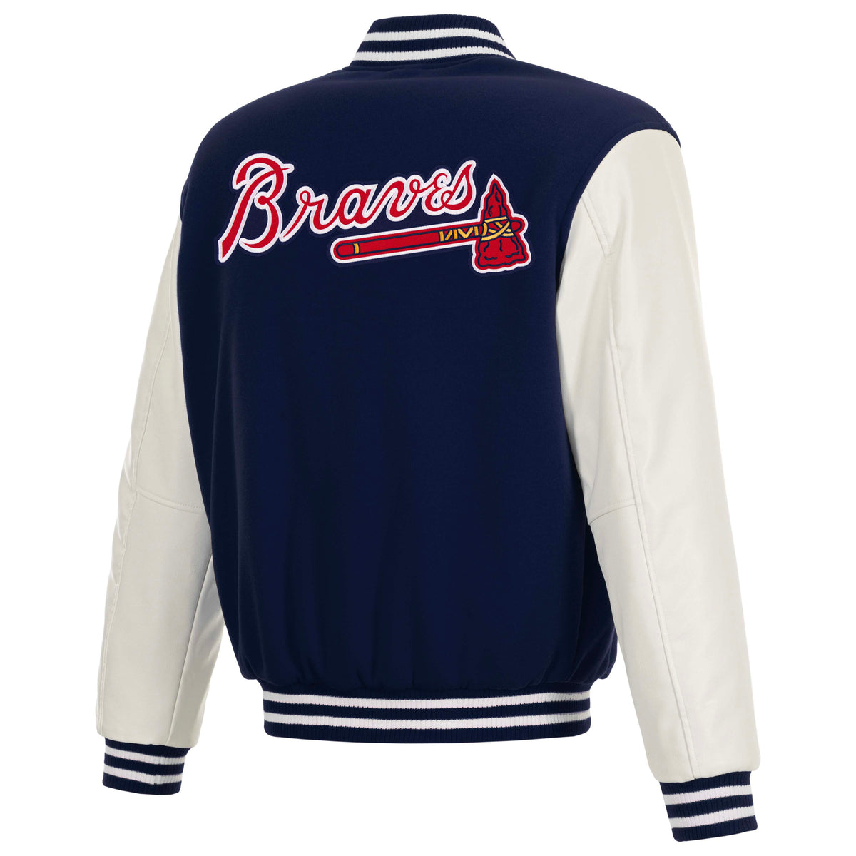 MLB Atlanta Braves JH Design Reversible Varsity Jacket- Navy/White