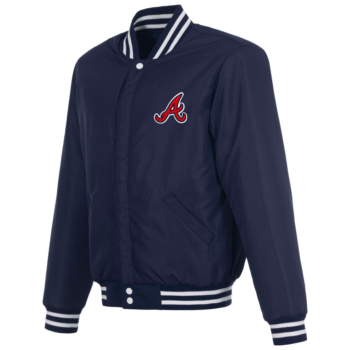 MLB Atlanta Braves JH Design Reversible Varsity Jacket- Navy/White