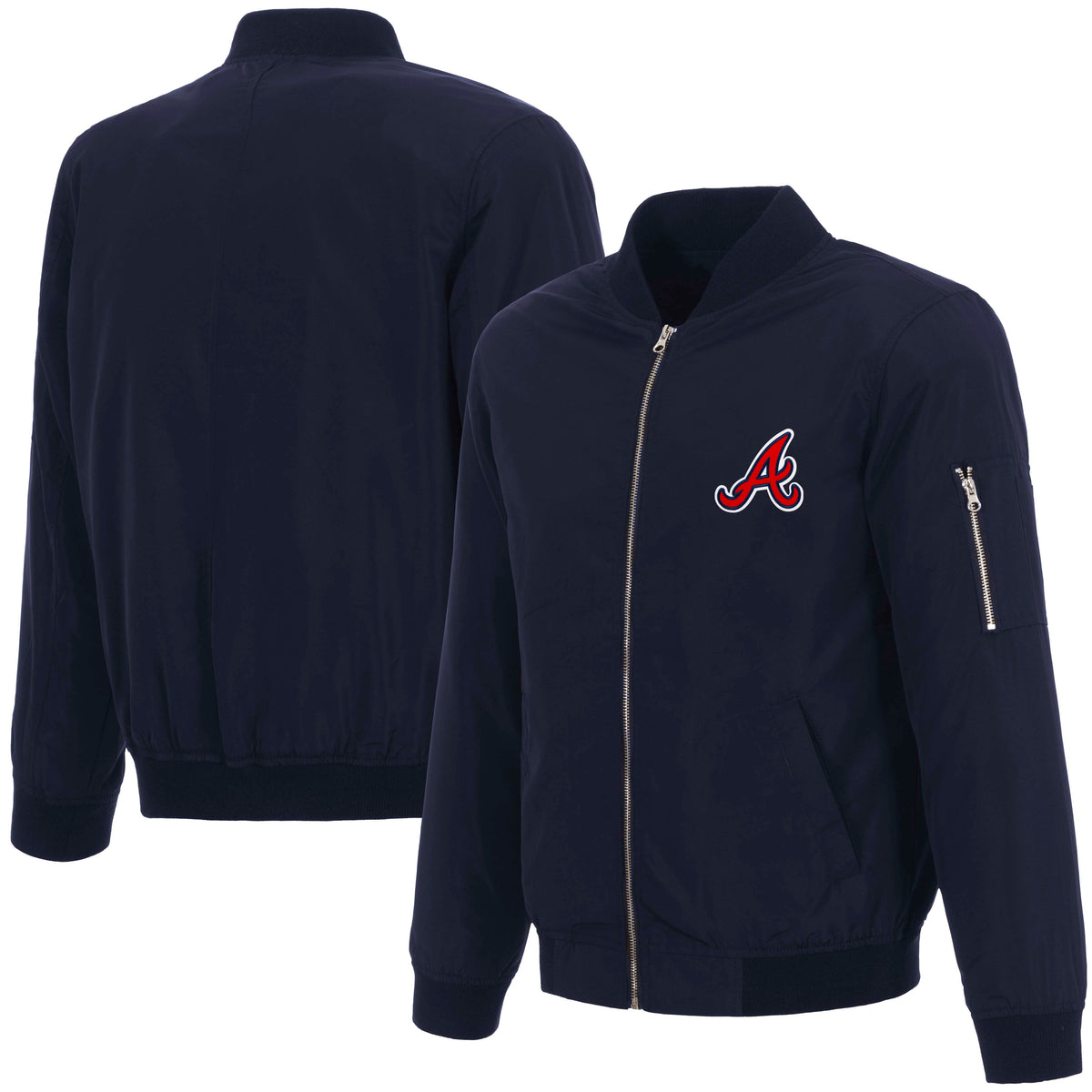 MLB Atlanta Braves JH Design Nylon Bomber Jacket- Navy