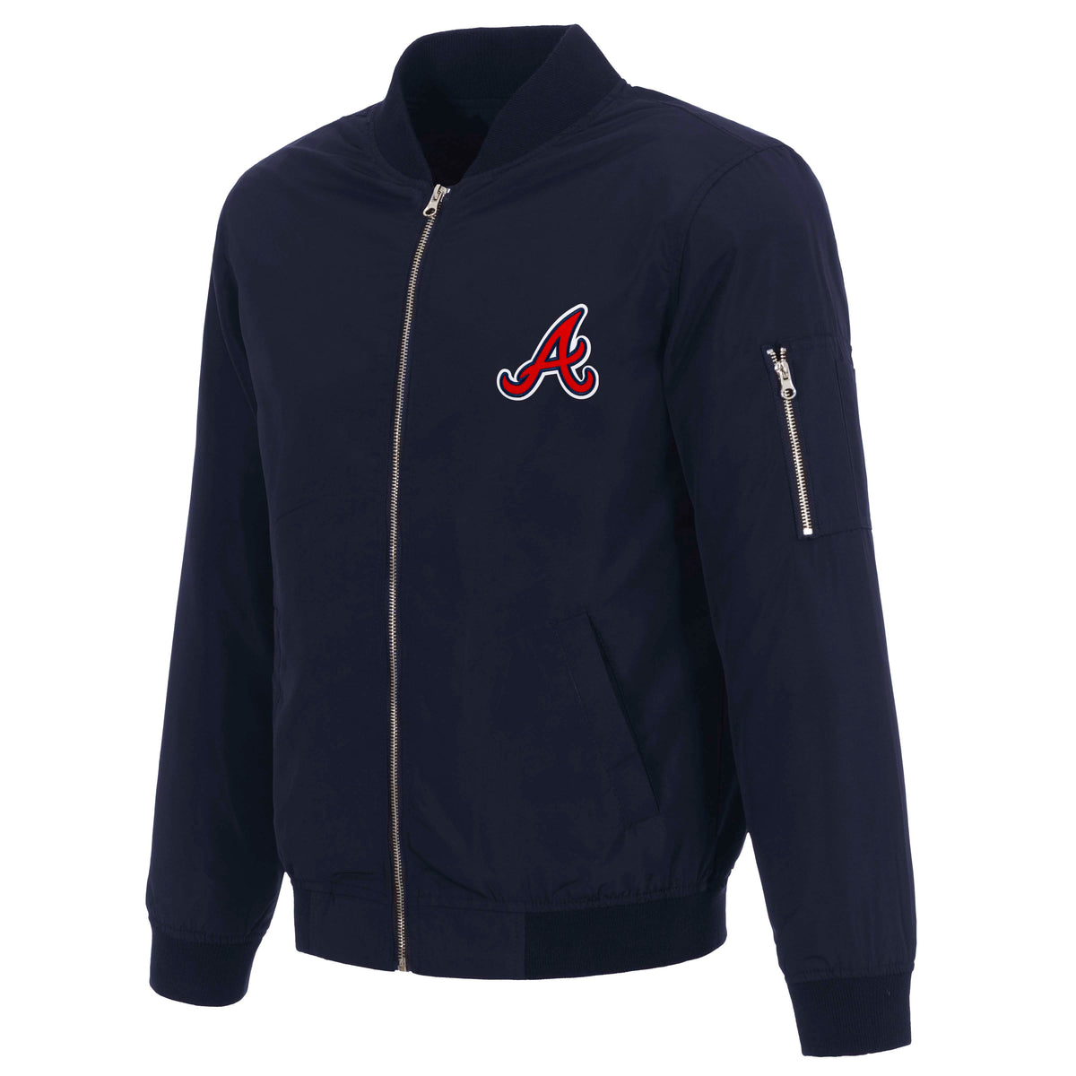 MLB Atlanta Braves JH Design Nylon Bomber Jacket- Navy
