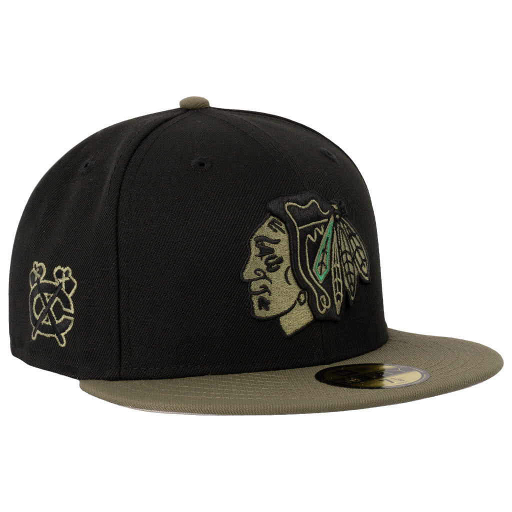 NHL Chicago Blackhawks New Era Midnight Jungle 59FIFTY Fitted Hat - Black
