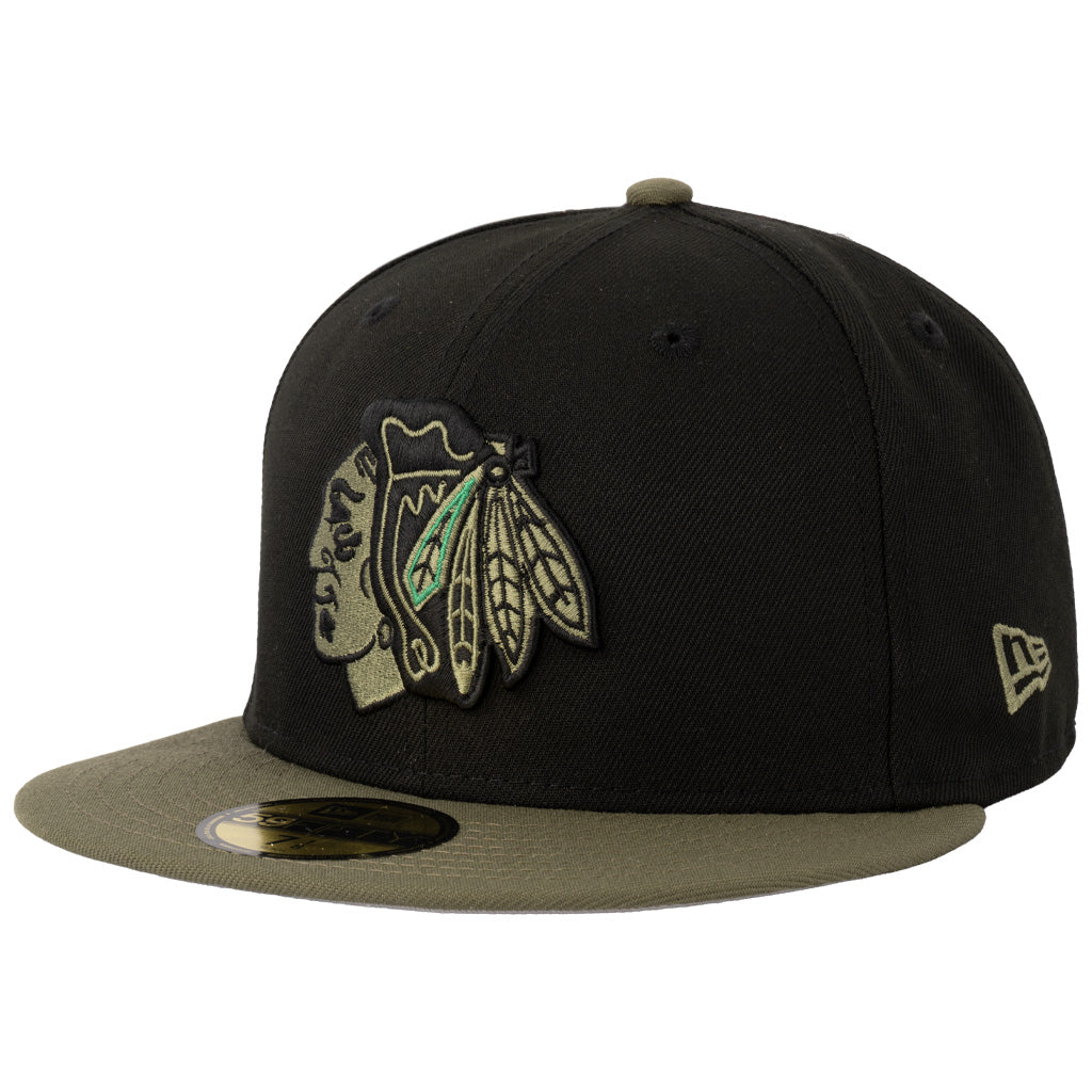NHL Chicago Blackhawks New Era Midnight Jungle 59FIFTY Fitted Hat - Black