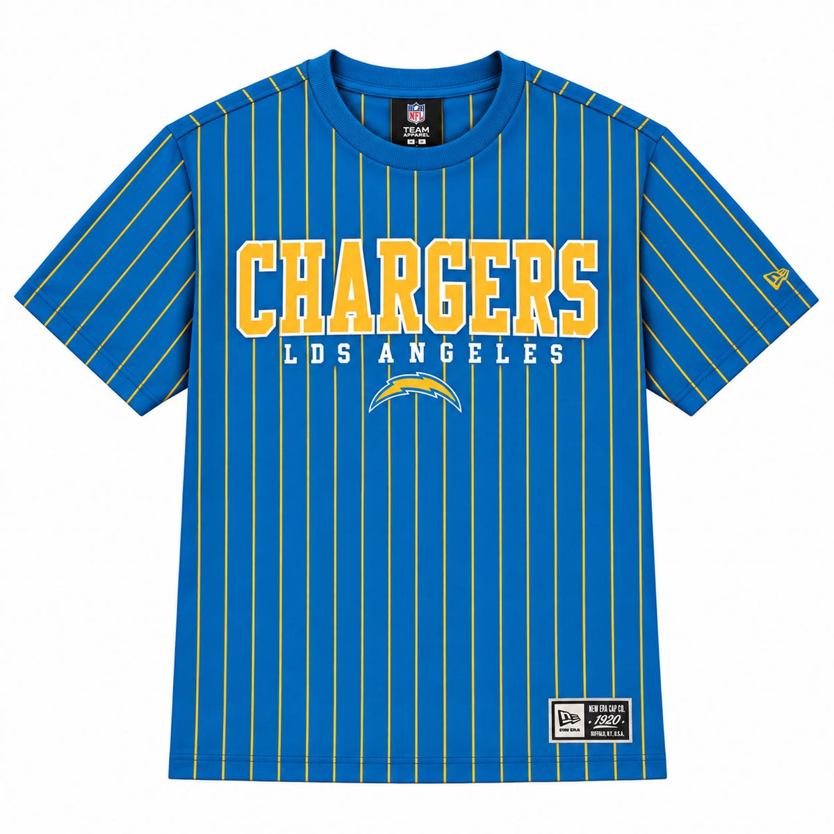 NFL Los Angeles Chargers New Era Team Name Pinstripe T-Shirt- Blue