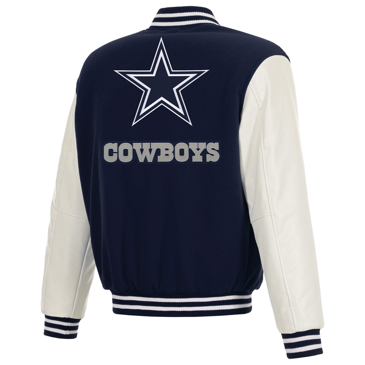 NFL Dallas Cowboys JH Design Reversible Varsity Jacket- Navy/White