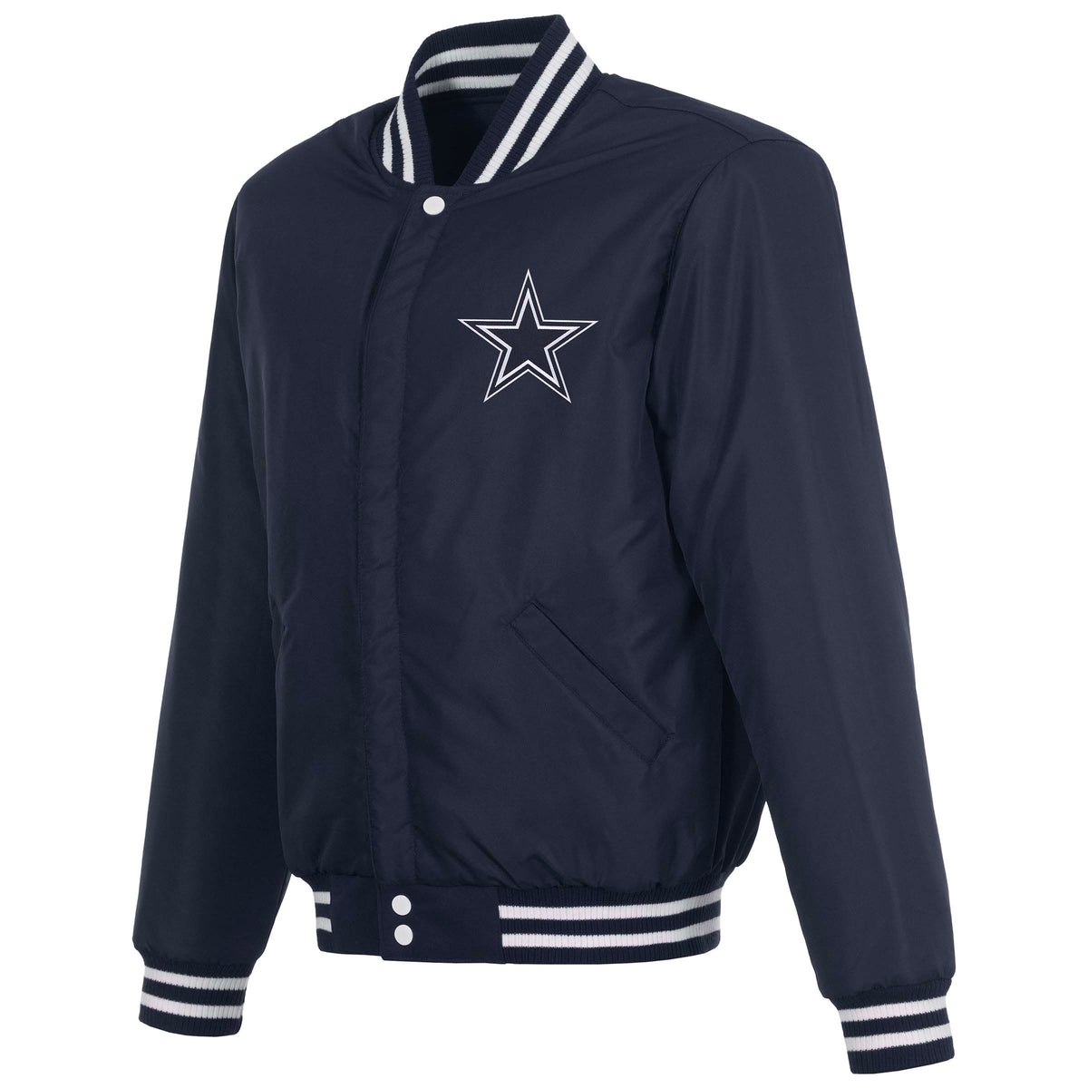 NFL Dallas Cowboys JH Design Reversible Varsity Jacket- Navy/White