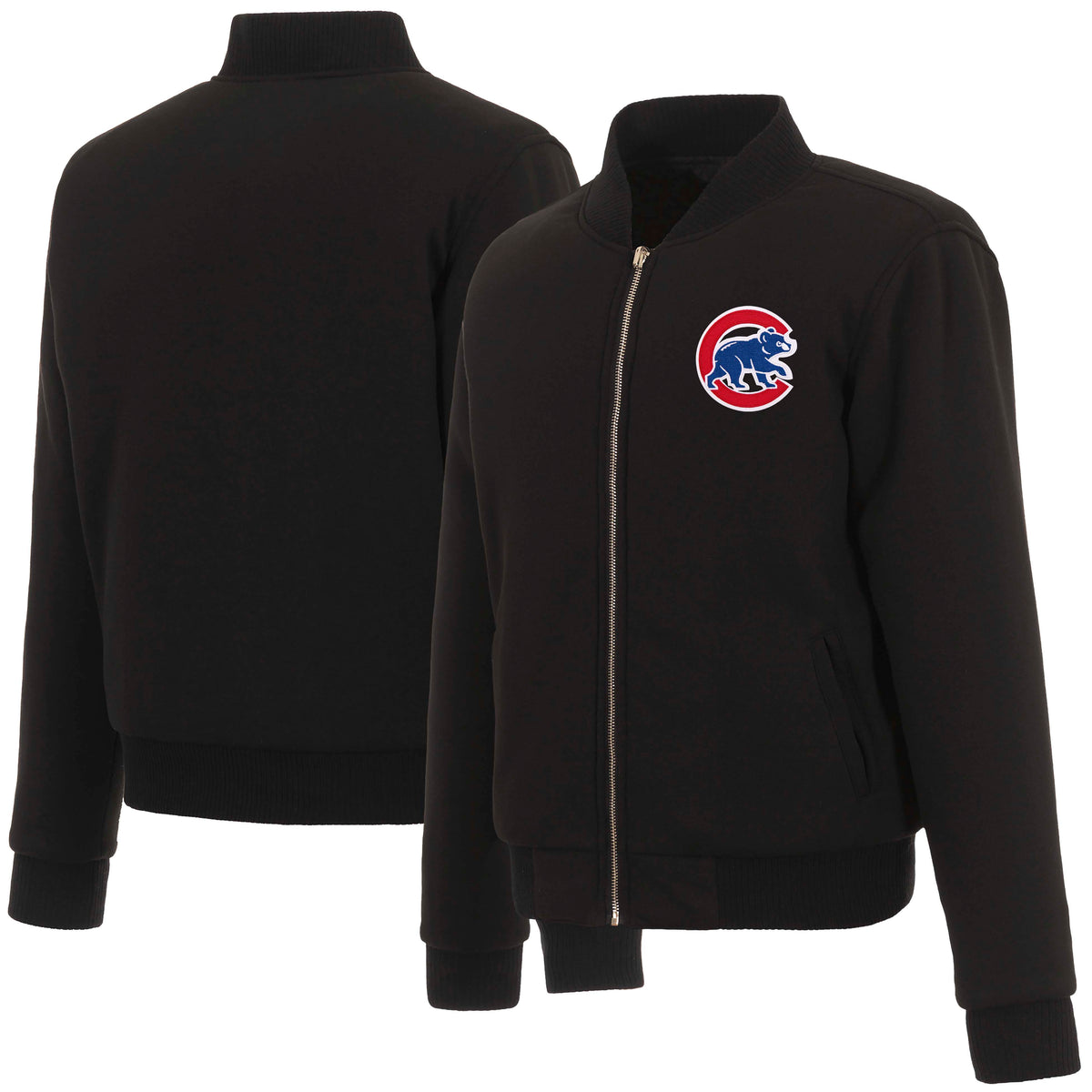 MLB Chicago Cubs Women's JH Design Reversible Fleece Jacket- Black