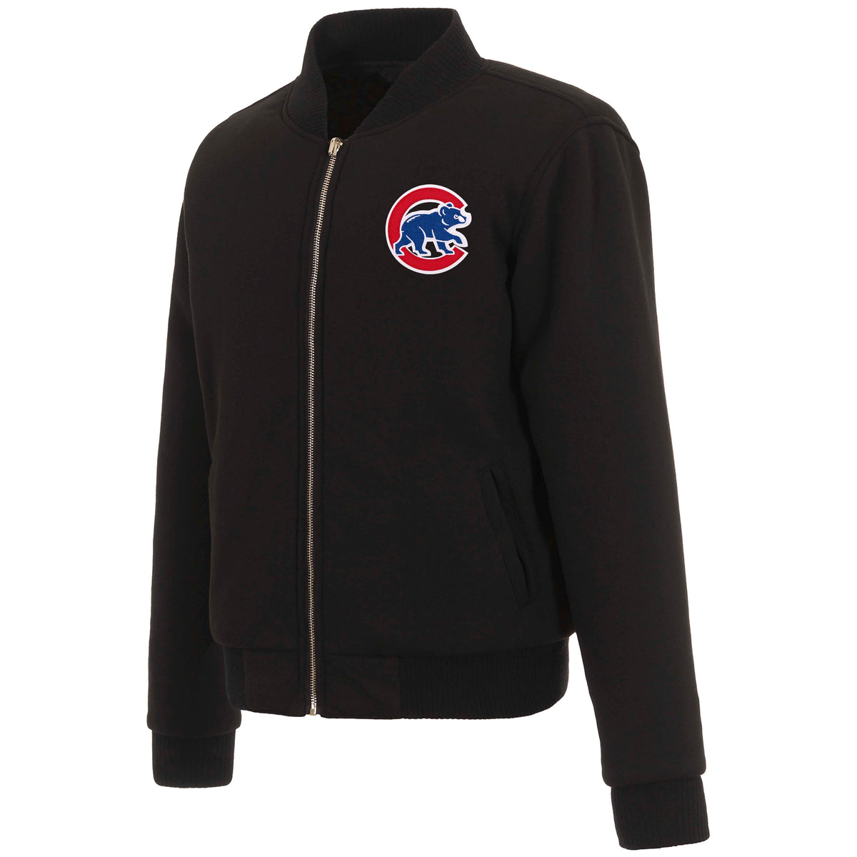 MLB Chicago Cubs Women's JH Design Reversible Fleece Jacket- Black