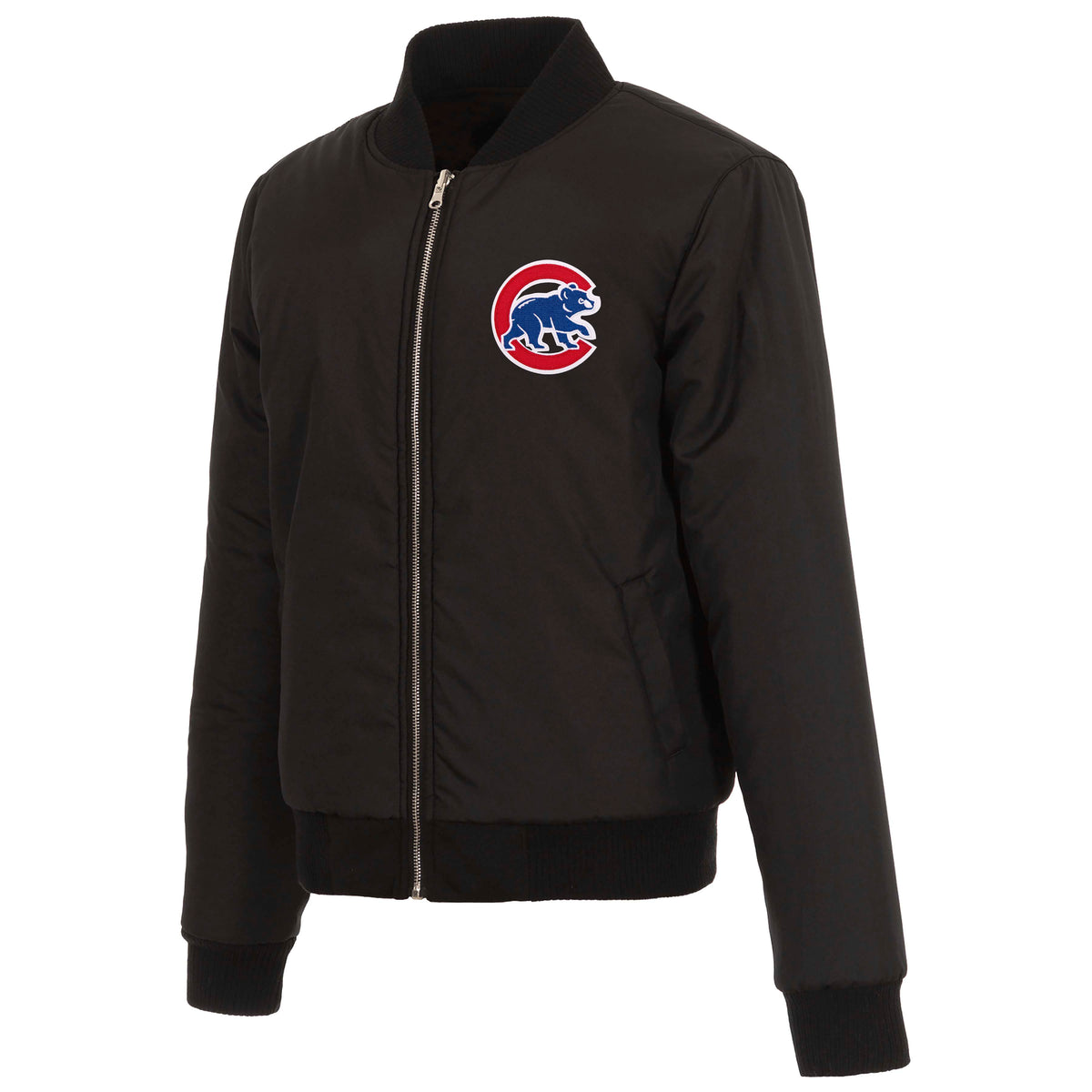 MLB Chicago Cubs Women's JH Design Reversible Fleece Jacket- Black