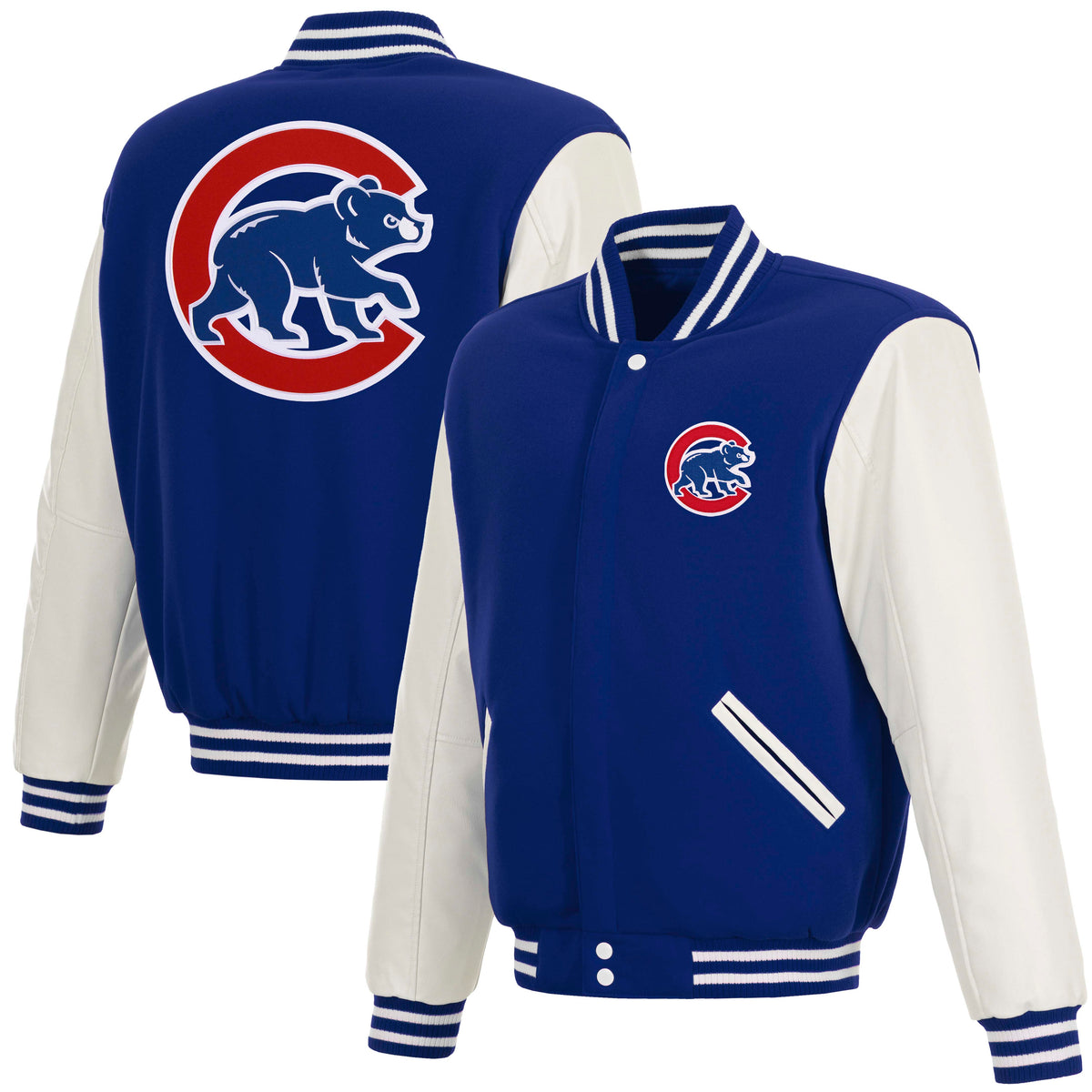 MLB Chicago Cubs JH Design Reversible Varsity Jacket- Blue/White