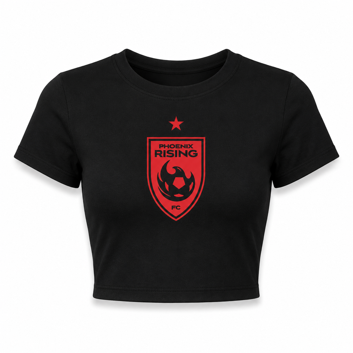 Phoenix Rising Women's Shield With Star Crop Top T-Shirt - Black