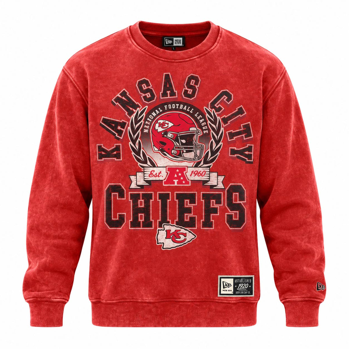 NFL Kansas City Chiefs New Era Washed Crewneck Sweater- Red
