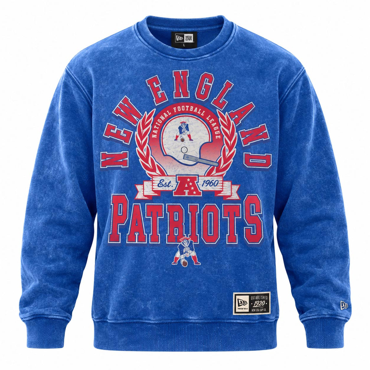 NFL New England Patriots New Era Washed Crewneck Sweater- Blue