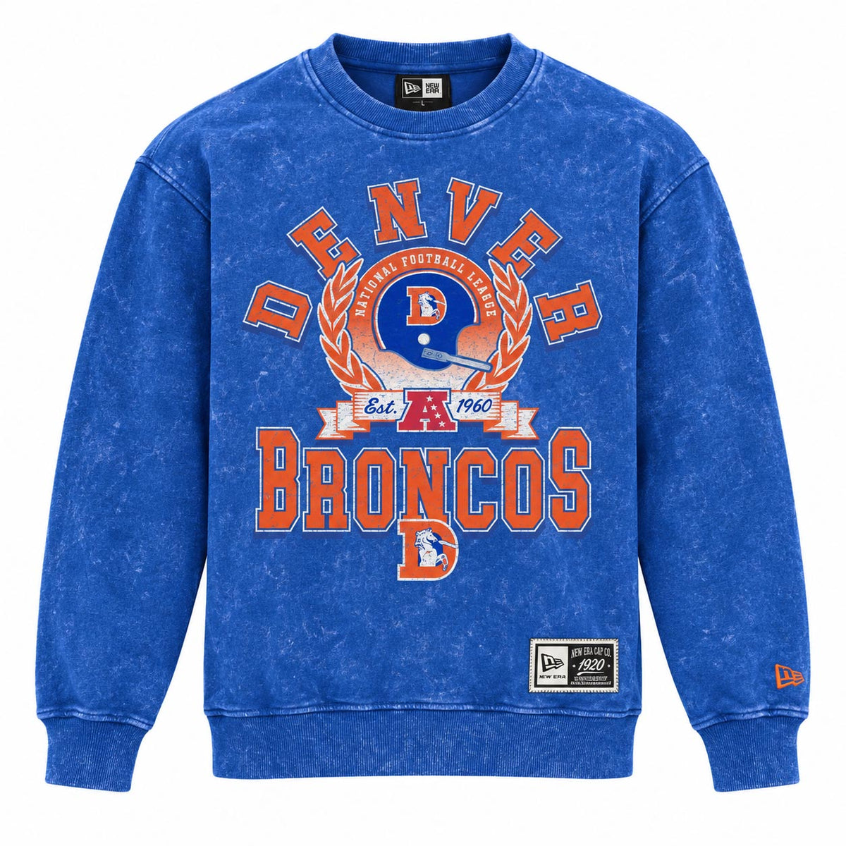 NFL Denver Broncos New Era Washed Crewneck Sweater- Blue
