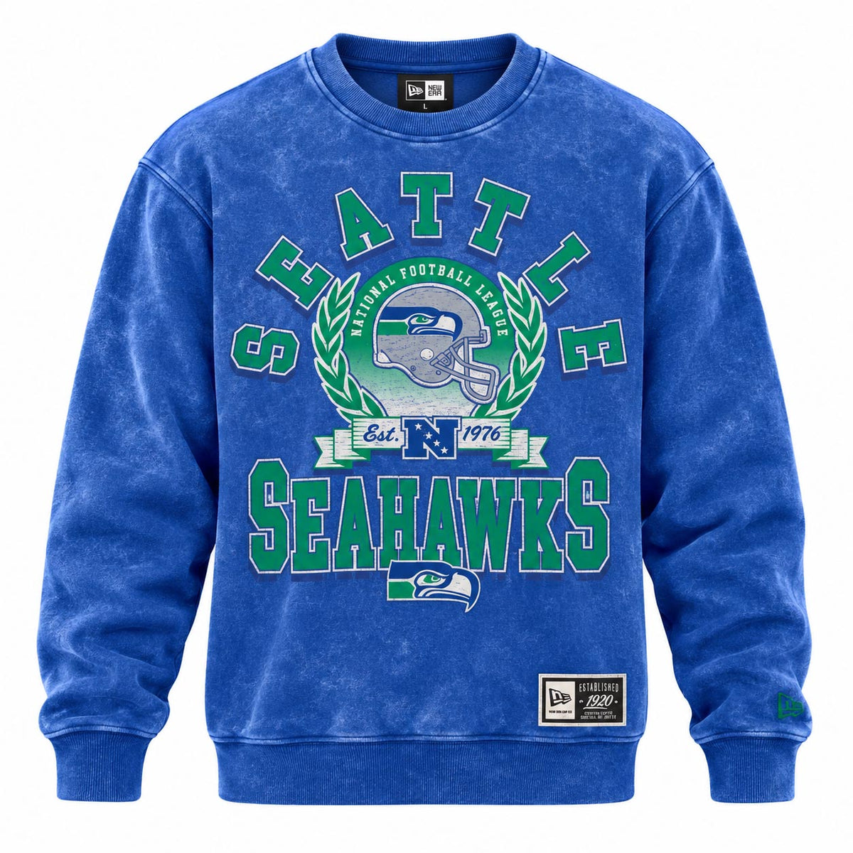 NFL Seattle Seahawks New Era Washed Crewneck Sweater- Blue