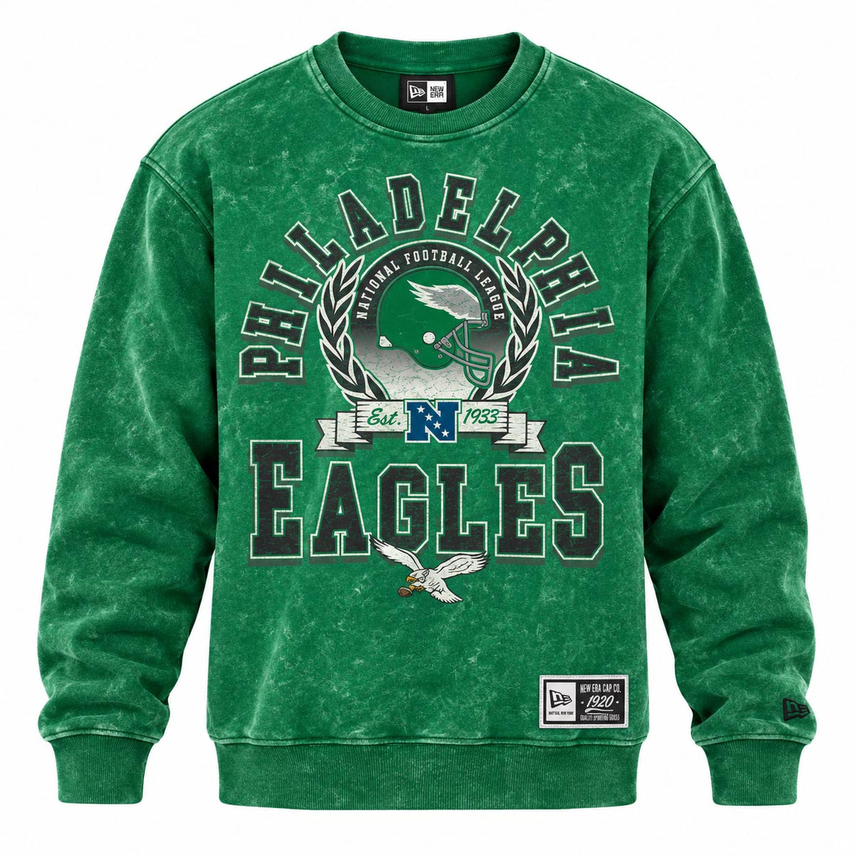 NFL Philadelphia Eagles New Era Washed Crewneck Sweater- Green
