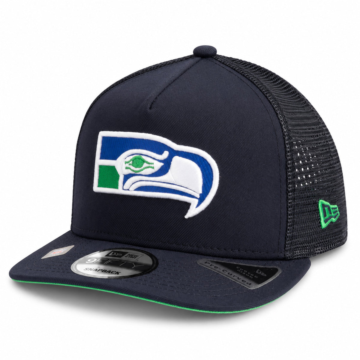 NFL Seattle Seahawks New Era Throwback Trucker 9FIFTY A-Frame Snapback Hat- Navy