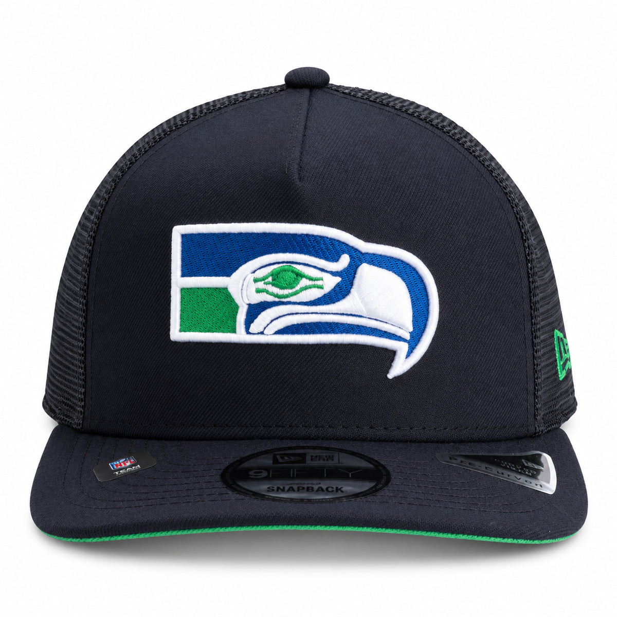 NFL Seattle Seahawks New Era Throwback Trucker 9FIFTY A-Frame Snapback Hat- Navy