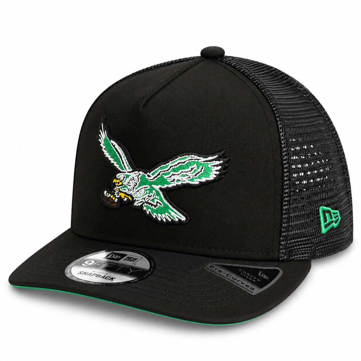 NFL Philadelphia Eagles New Era Throwback Trucker 9FIFTY A-Frame Snapback Hat- Black