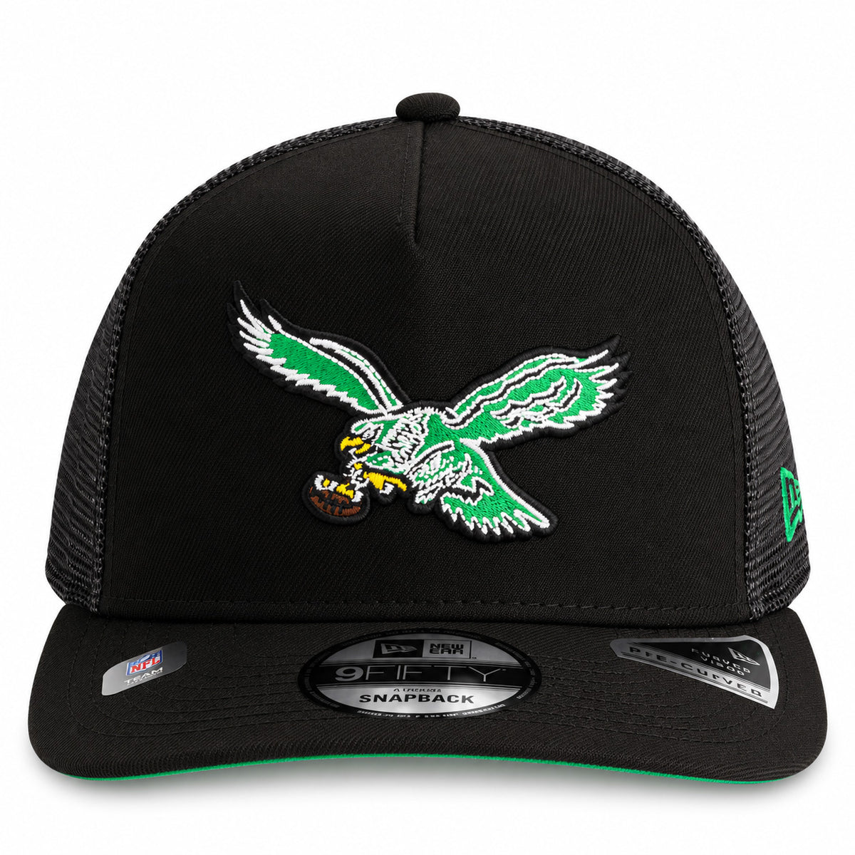 NFL Philadelphia Eagles New Era Throwback Trucker 9FIFTY A-Frame Snapback Hat- Black