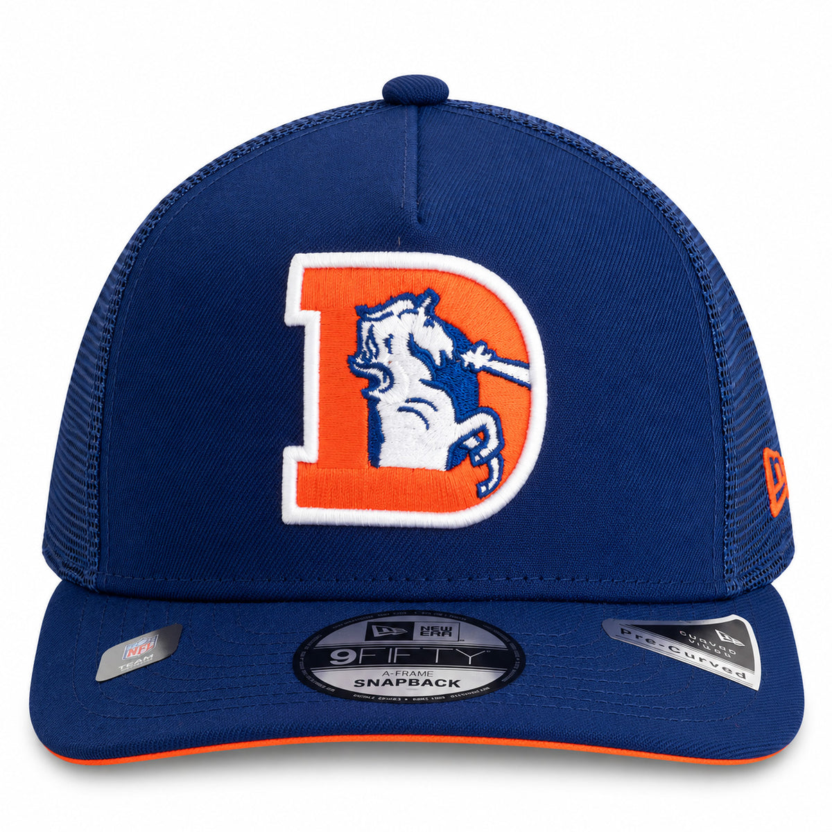 NFL Denver Broncos New Era Throwback Trucker 9FIFTY A-Frame Snapback Hat- Blue