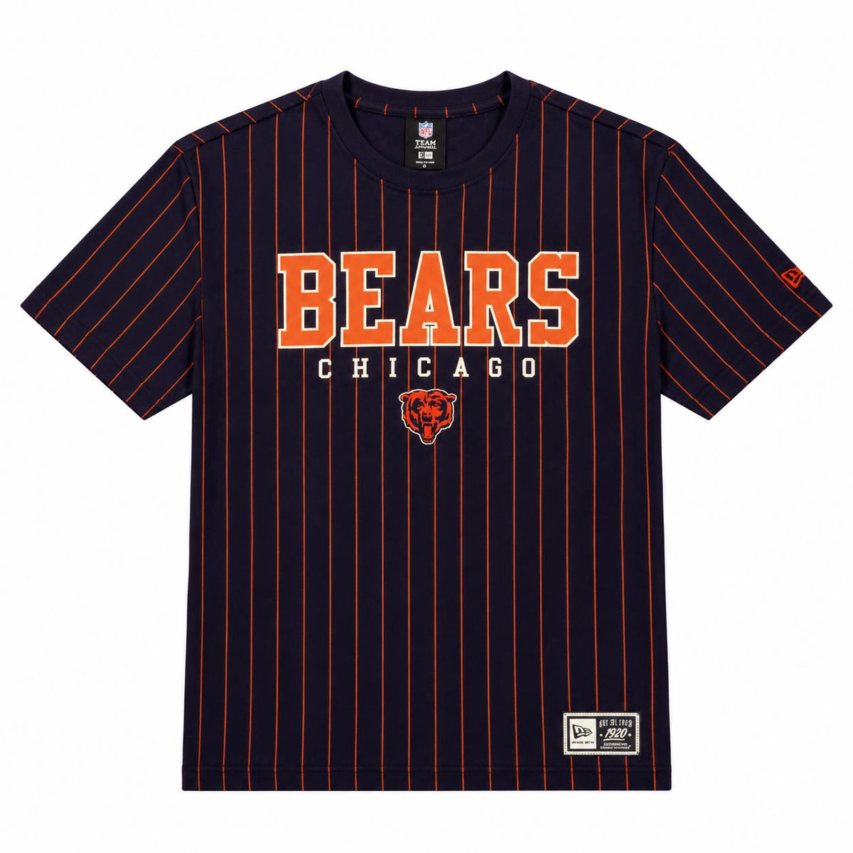 NFL Chicago Bears New Era Team Name Pinstripe T-Shirt- Navy