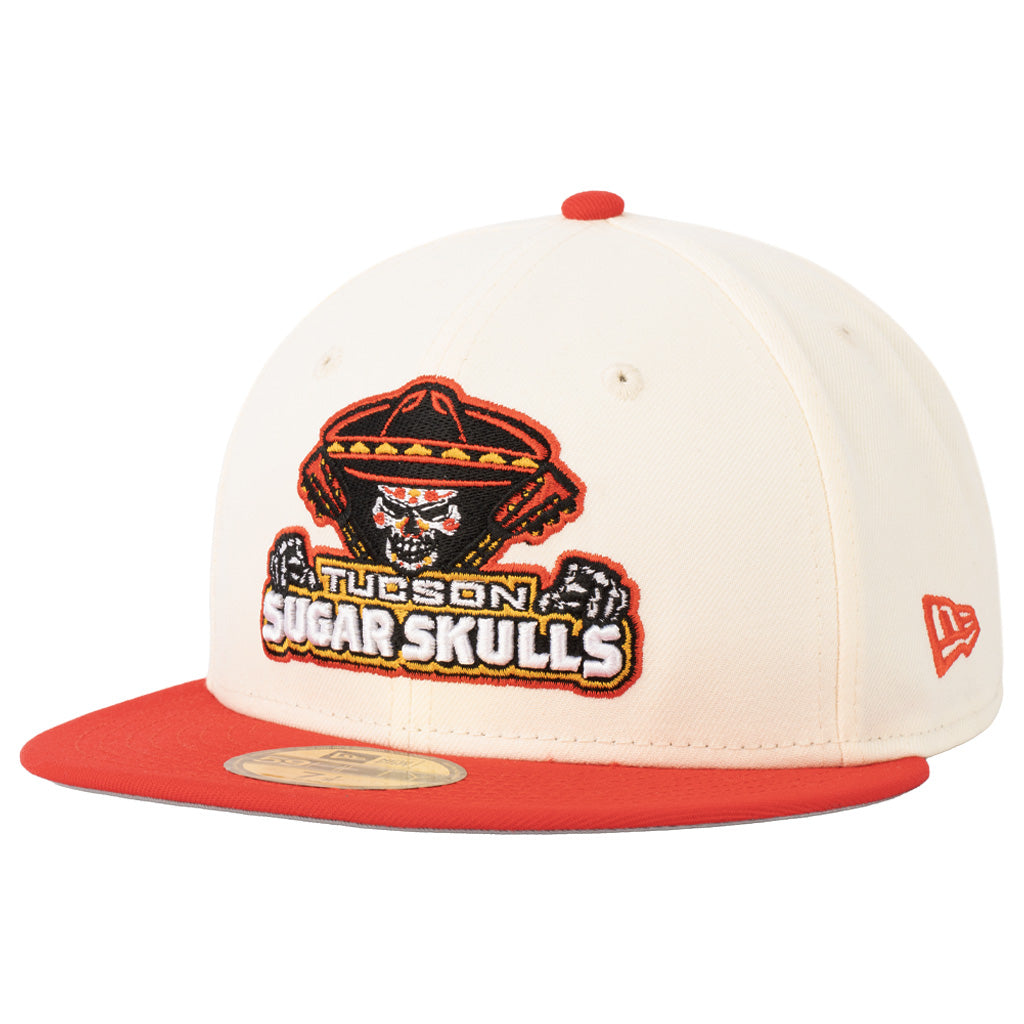 Tucson Sugar Skulls New Era Two-Tone Logo Stack 59FIFTY Fitted Hat - Cream