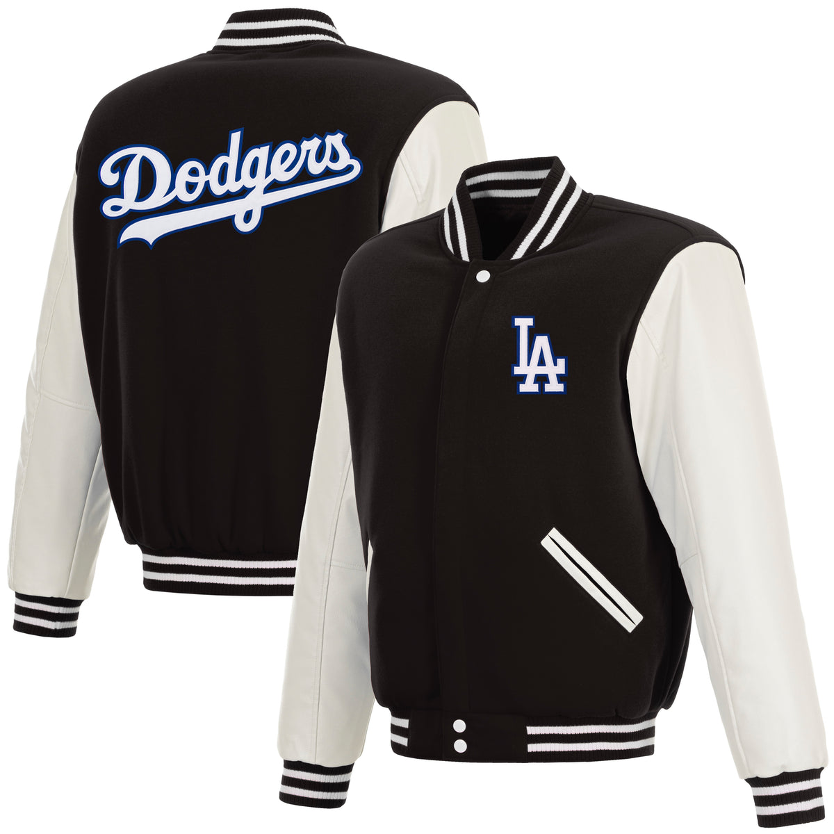 MLB Los Angeles Dodgers JH Design Reversible Varsity Jacket- Black/White