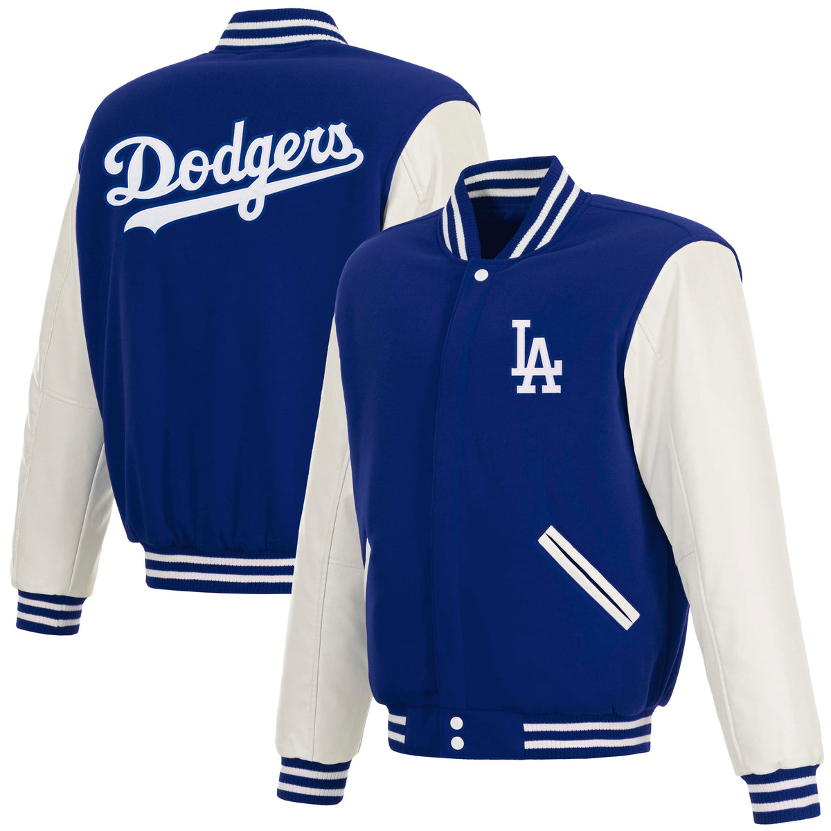 MLB Los Angeles Dodgers JH Design Reversible Varsity Jacket- Blue/White