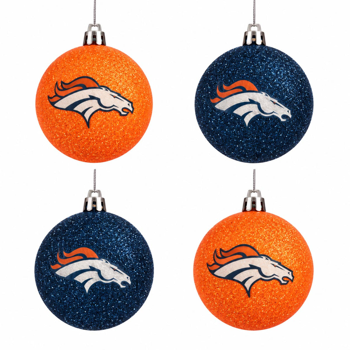 NFL Denver Broncos FOCO 4-Pack Glitter Ornament Set