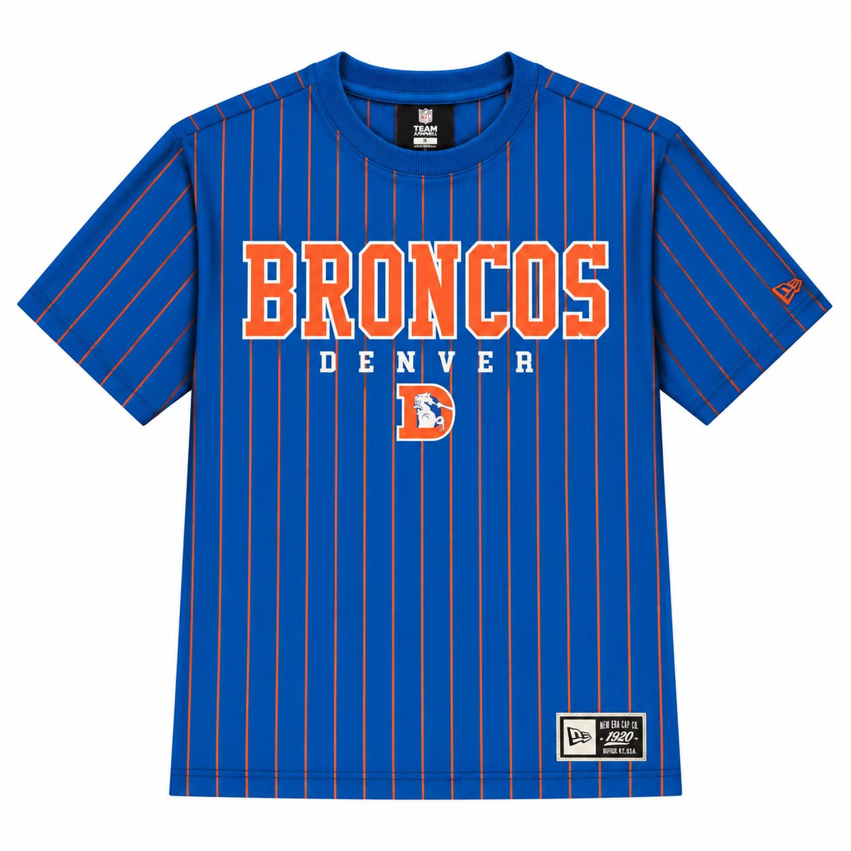 NFL Denver Broncos New Era Team Name Pinstripe T-Shirt- Blue
