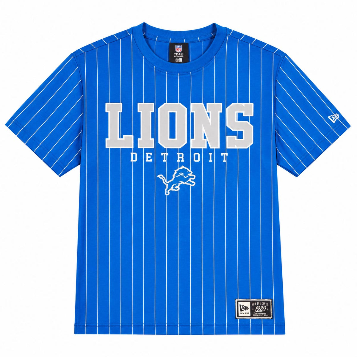 NFL Detroit Lions New Era Team Name Pinstripe T-Shirt- Blue